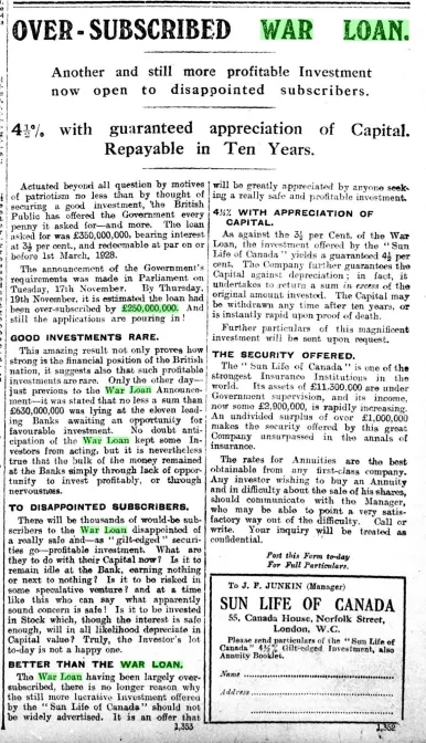 Financial Times article covering up the failure of UK World War I government bonds